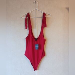 Forever 21 Red Bodysuit NWT Cotton Bodysuit Casual Tie Straps